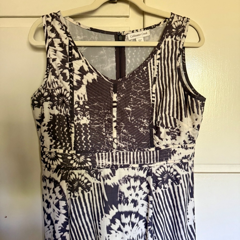 Coldwater Creek Maxi Dress Tie Dye Quilted Gray Cream Size 10 - Picture 2 of 14